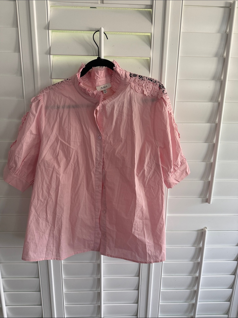 Anna Pink Lace-Trim Button Down Shirt